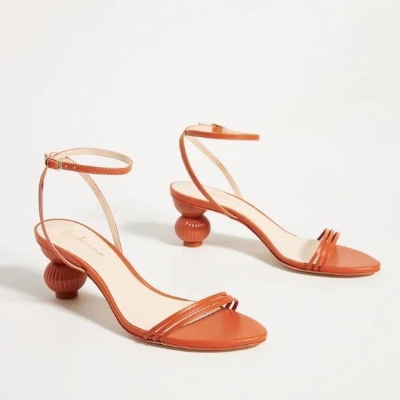 Anthropologie Guilhermina Sculptural Orange Funky Heel Summer Sandal Size 9 / 40 - Picture 1 of 9